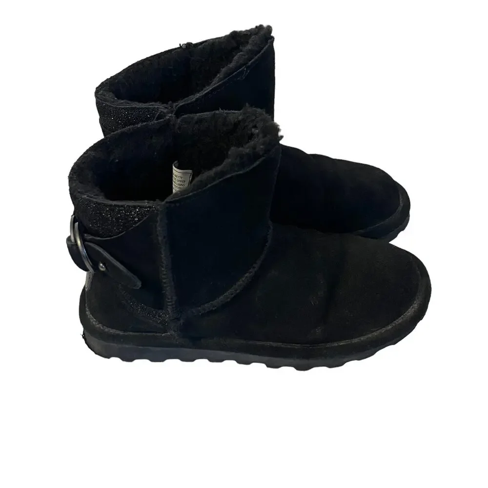 BearPaw Youth Girls Size 3.5 Womens 5 Black Cow Suede Sheep Skin Snow‎ Boots